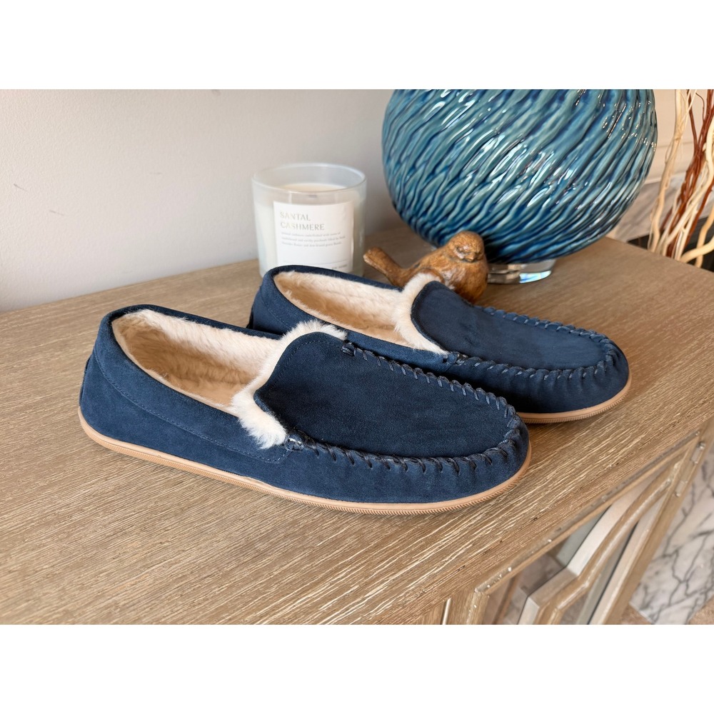 J.Crew Moccasin Slippers Men Navy Blue Size 10 CG513‎